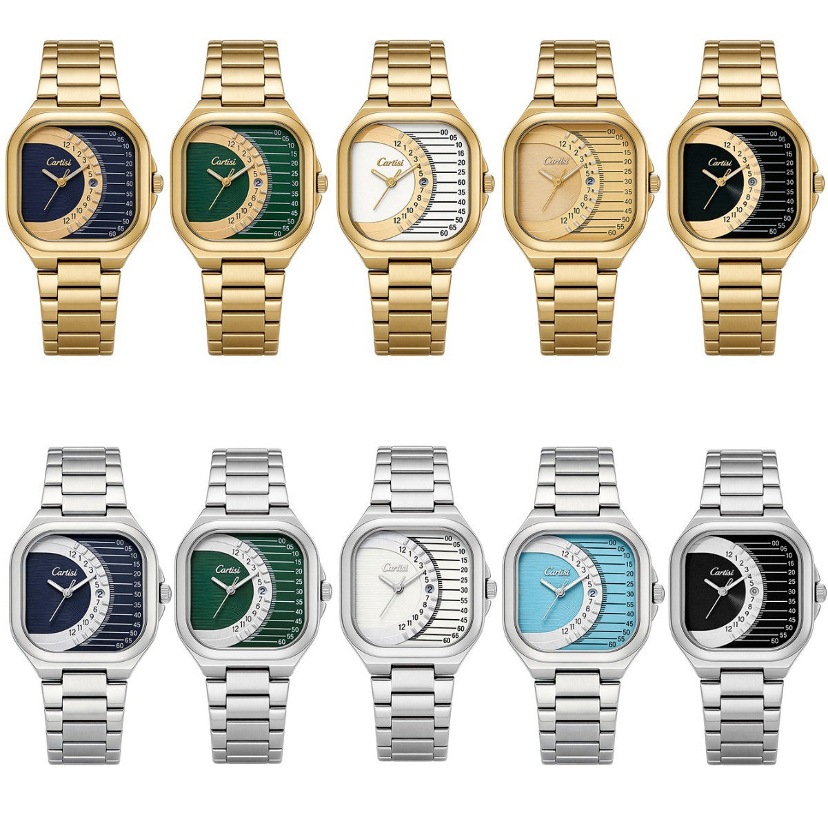 CARTISI Square Metal Strap Quartz Watch for Men, Fashionable Retro Trendy Wristwatch with Simple Design