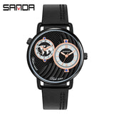 Sanda Fashion Belt Watch Creative Large Dial Dual Time Zone Quartz Men's Watch Casual Mesh Strap Men's Business Watch