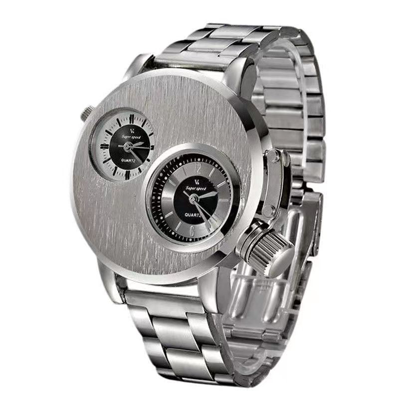 V6 Watch Foreign Trade New Large Double Movement Watch Men's Fashion Quartz Watch Alloy Silicone Student Watch