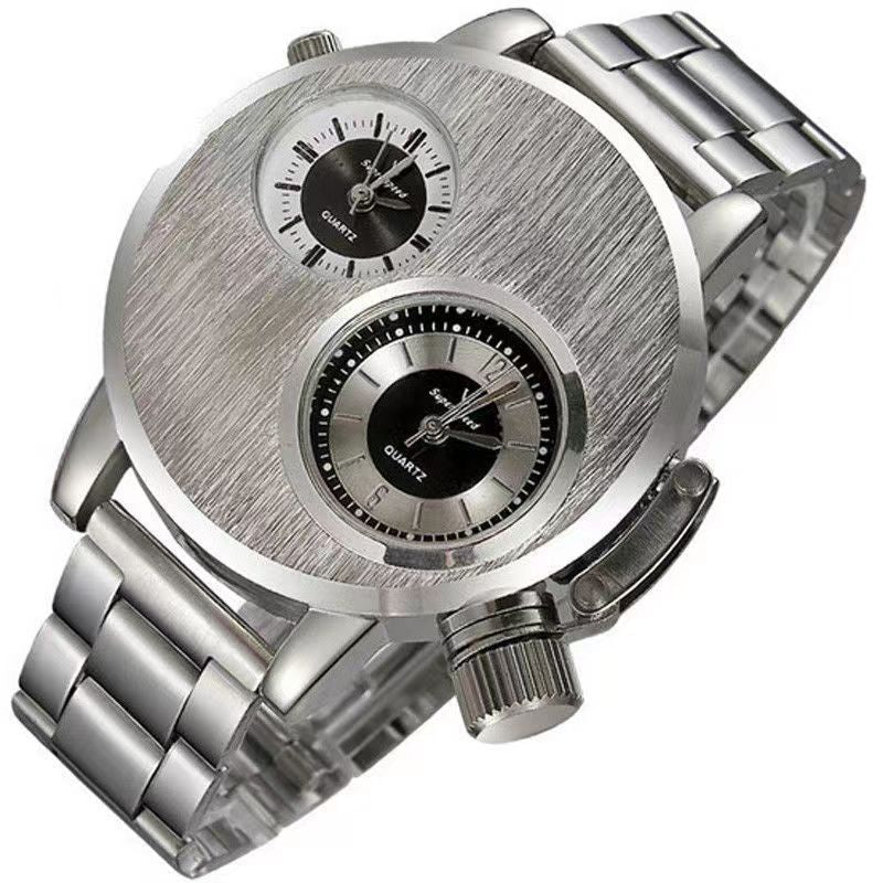V6 Watch Foreign Trade New Large Double Movement Watch Men's Fashion Quartz Watch Alloy Silicone Student Watch