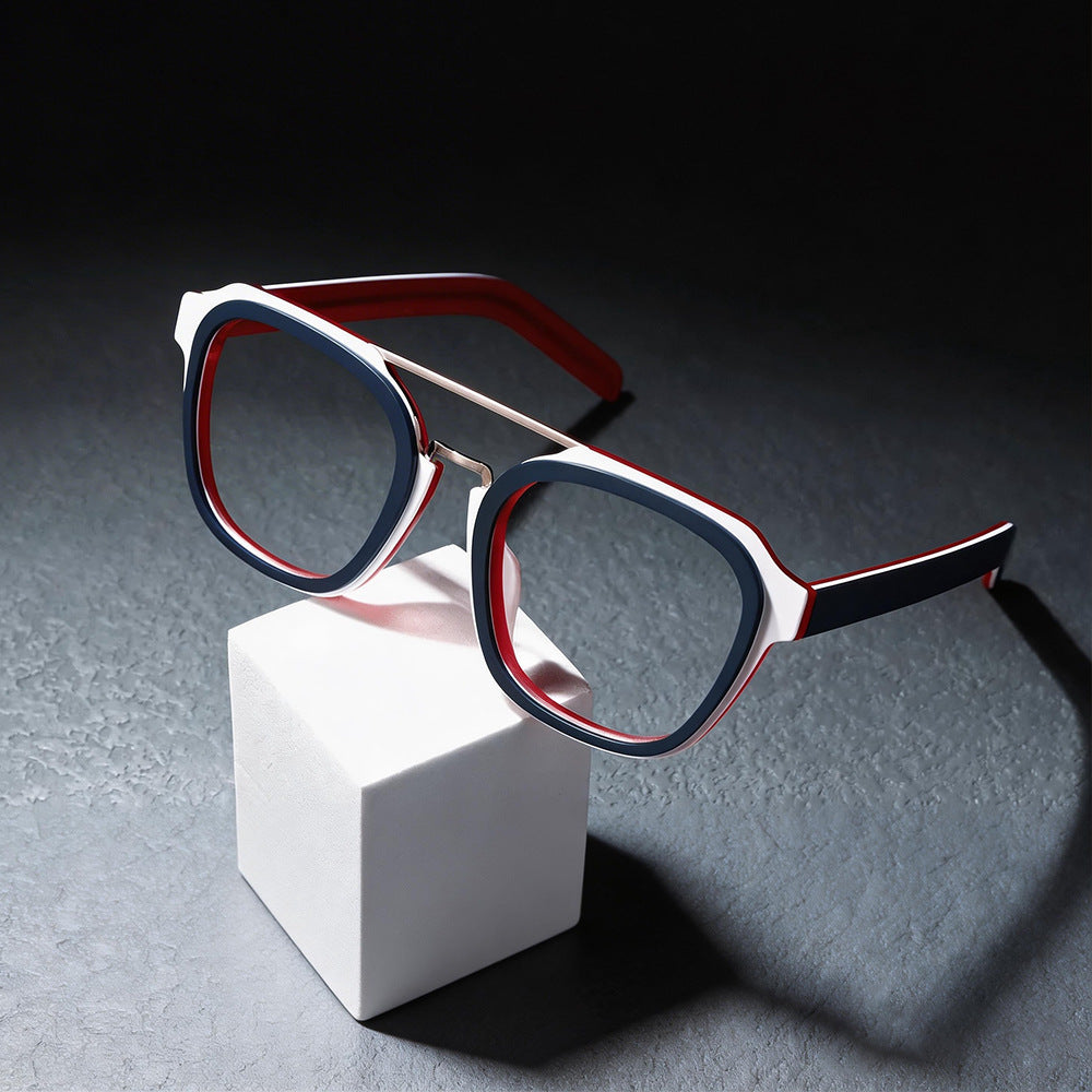 Double-beam acetate square-round frame eyeglass frame, aviator style, suitable for prescription lenses, Amazon European and American style cross-border eyeglass wholesale