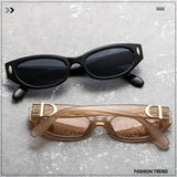 New Cross-Border French Retro Style Narrow-Frame Cat-Eye Sunglasses with Metal Letter Decoration and Rivet Details, Niche Design Sunglasses