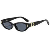 New Cross-Border French Retro Style Narrow-Frame Cat-Eye Sunglasses with Metal Letter Decoration and Rivet Details, Niche Design Sunglasses