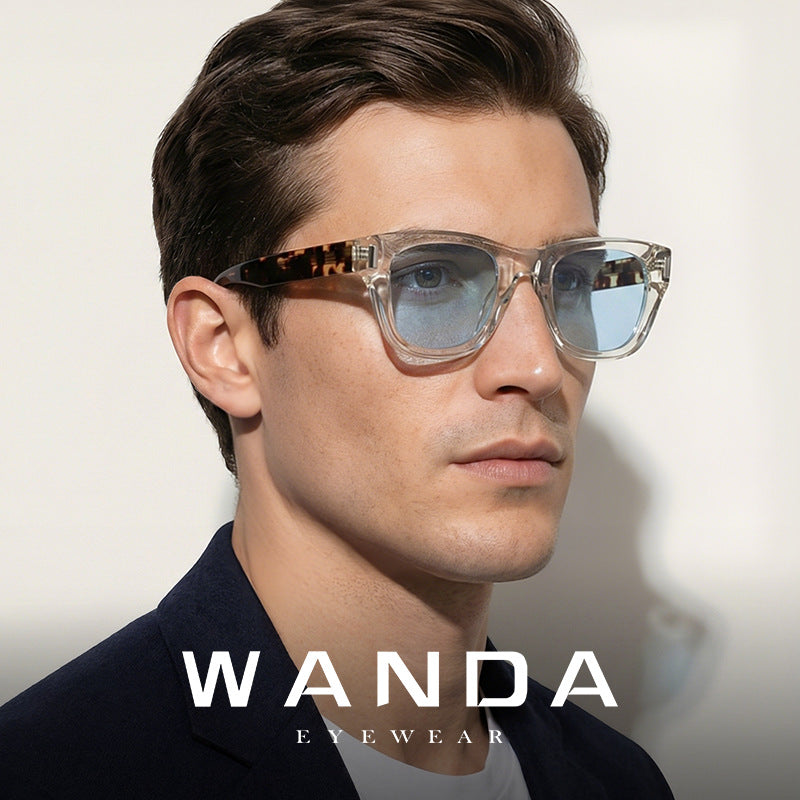 New European and American Fashion Thick-Frame Square Sunglasses S32234 Full Acetate Sunglasses for Driving and Travel Versatile Glasses for Men