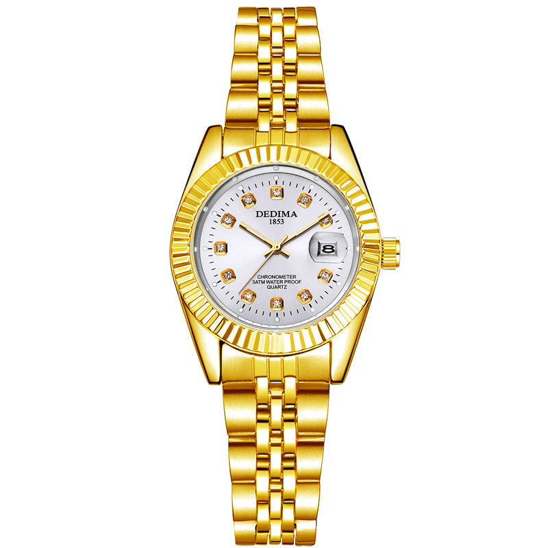 Fashion Couple Steel Band Watch Explosive Waterproof High-end Gold Watch Brand Men's Women's Student Calendar Room Gold Watch