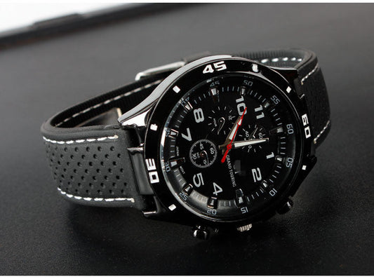 Trendy Men’s Quartz Watch – Racing Style Silicone Strap Casual Wristwatch