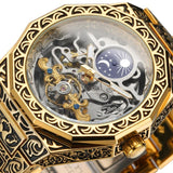 Forsining Men’s Automatic Mechanical Watch – Vintage Hollow Skeleton Dial with Transparent Case & Engraved Design