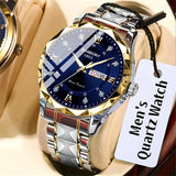 Stainless Steel Men's Watch – Roman Numerals, Rhinestones, Luminous Dial