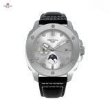 PRECIOUS DUKE Men's Moon Phase Quartz Watch – Leather Strap, Calendar