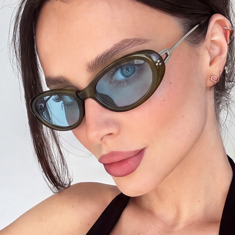 Oval Rivet Sunglasses 2026 New Style for Trendy Girls, Unique and High-end Sunglasses, European and American Style Sunglasses
