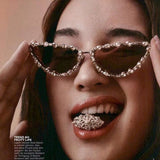 Cat-Eye Rhinestone Sunglasses – UV400 Metal Geometric Street Style Shades for Women
