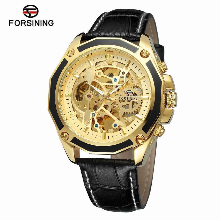 Forsining automatic mechanical watch steel band hollow luminous men's watch fashion mechanical wrist watch wholesale