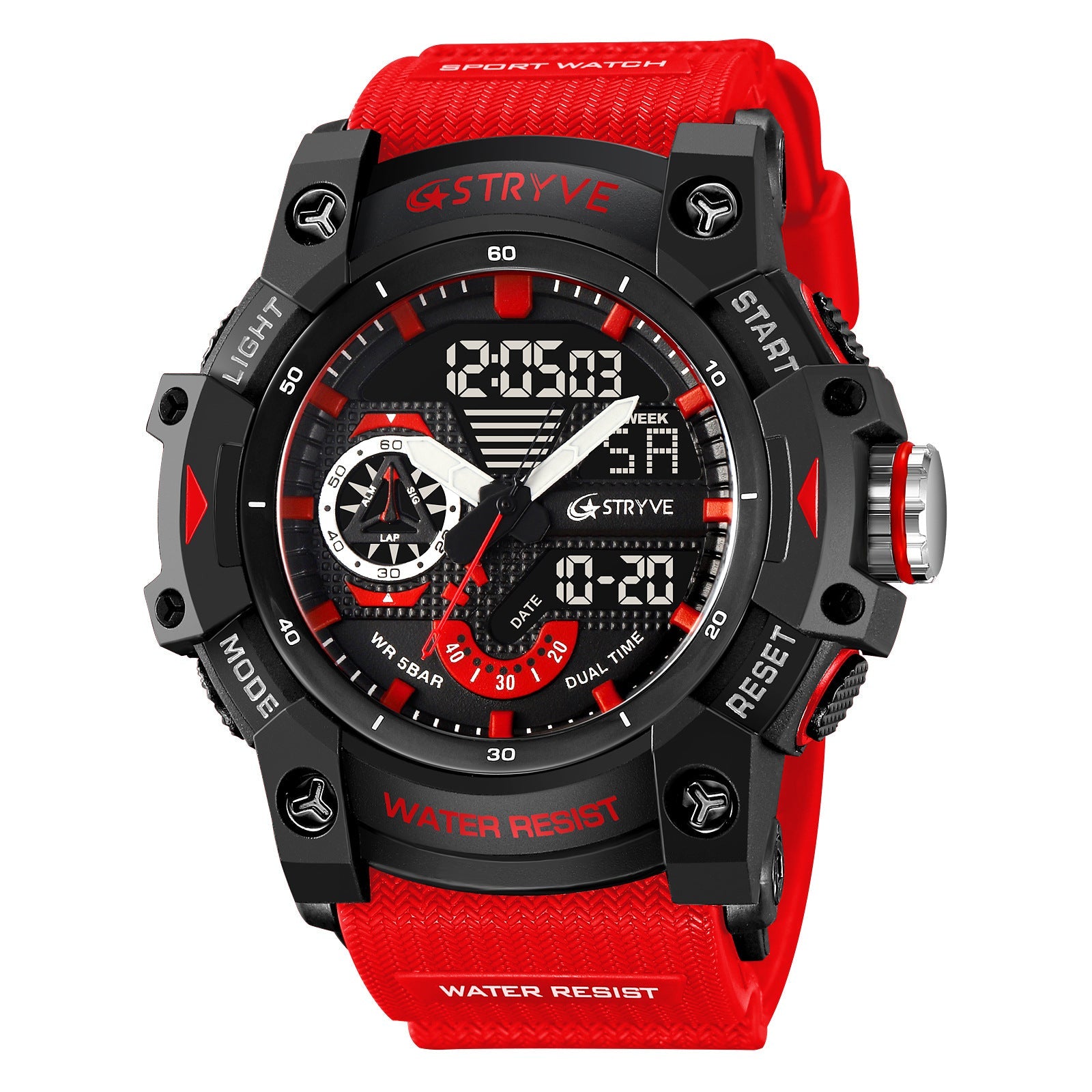 Stryve Men's Fashion Elements Waterproof Sports Watch Dual Display Luminous Electronic Multifunctional Student Watch S8029
