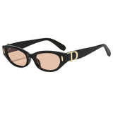 New Cross-Border French Retro Style Narrow-Frame Cat-Eye Sunglasses with Metal Letter Decoration and Rivet Details, Niche Design Sunglasses