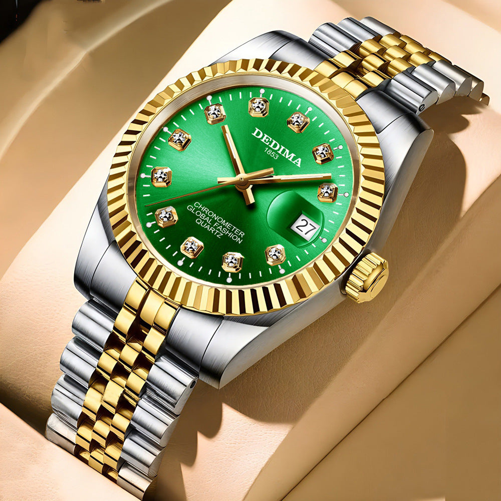 Fashion Couple Steel Band Watch Explosive Waterproof High-end Gold Watch Brand Men's Women's Student Calendar Room Gold Watch