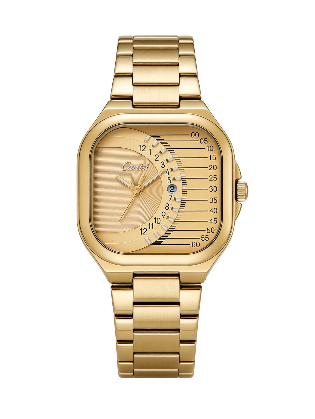 CARTISI Square Metal Strap Quartz Watch for Men, Fashionable Retro Trendy Wristwatch with Simple Design