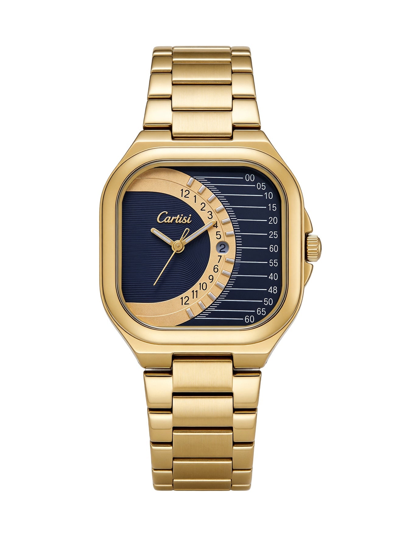 CARTISI Square Metal Strap Quartz Watch for Men, Fashionable Retro Trendy Wristwatch with Simple Design