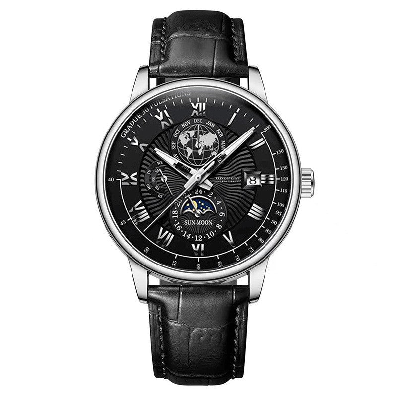 Foreign Trade New Products, Fashionable Hot-Selling Models, Calendar Three-Eye Starry Sky Moon Fashion Men's Watches, Men's Watch Belts Wholesale