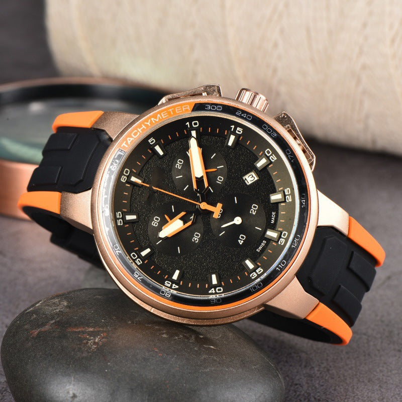 New AliExpress WIS foreign trade men's 6-hand silicone strap quartz watch TT chronograph from the source manufacturer