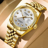 Fashion Couple Steel Band Watch Explosive Waterproof High-end Gold Watch Brand Men's Women's Student Calendar Room Gold Watch