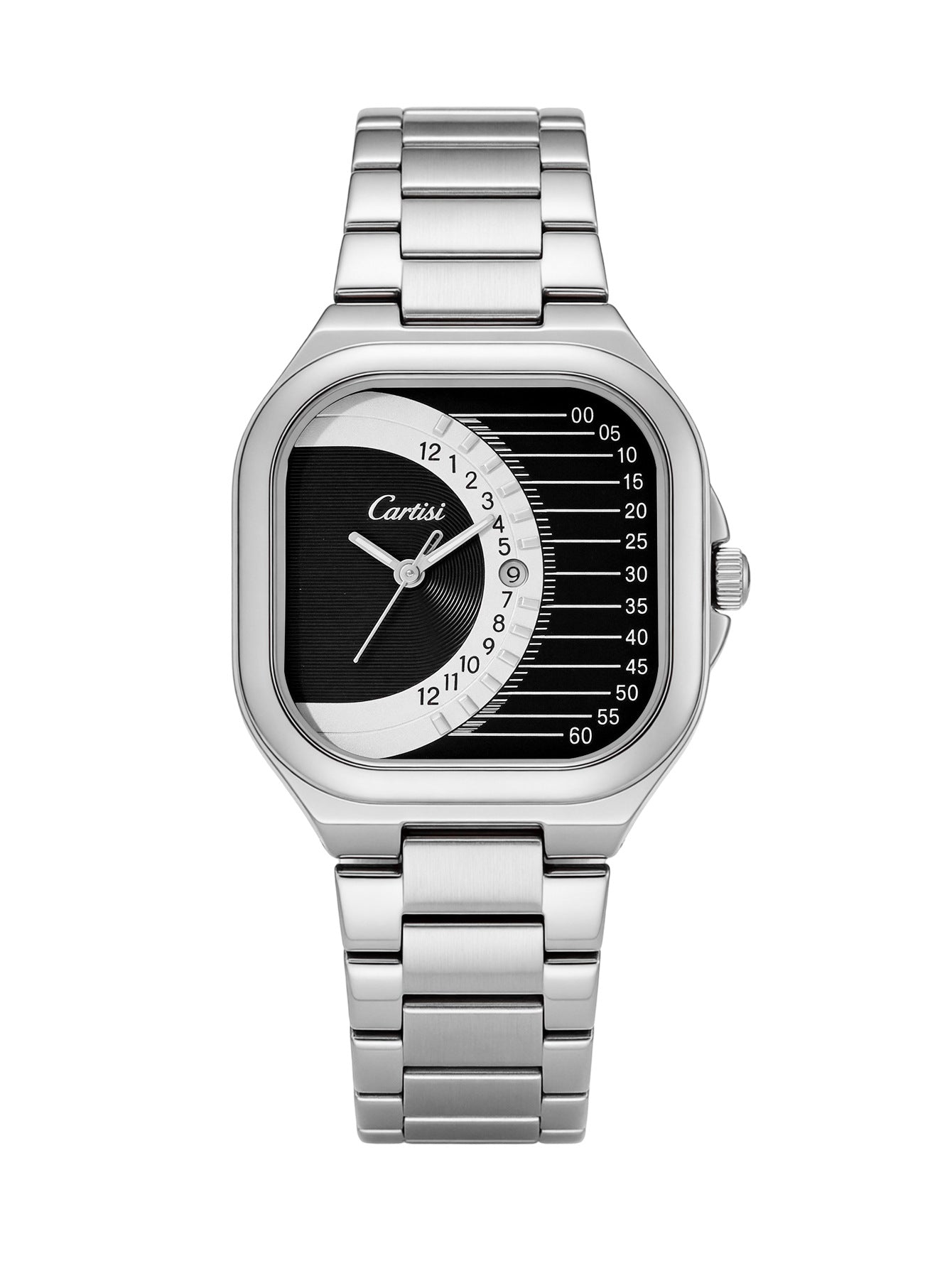 CARTISI Square Metal Strap Quartz Watch for Men, Fashionable Retro Trendy Wristwatch with Simple Design