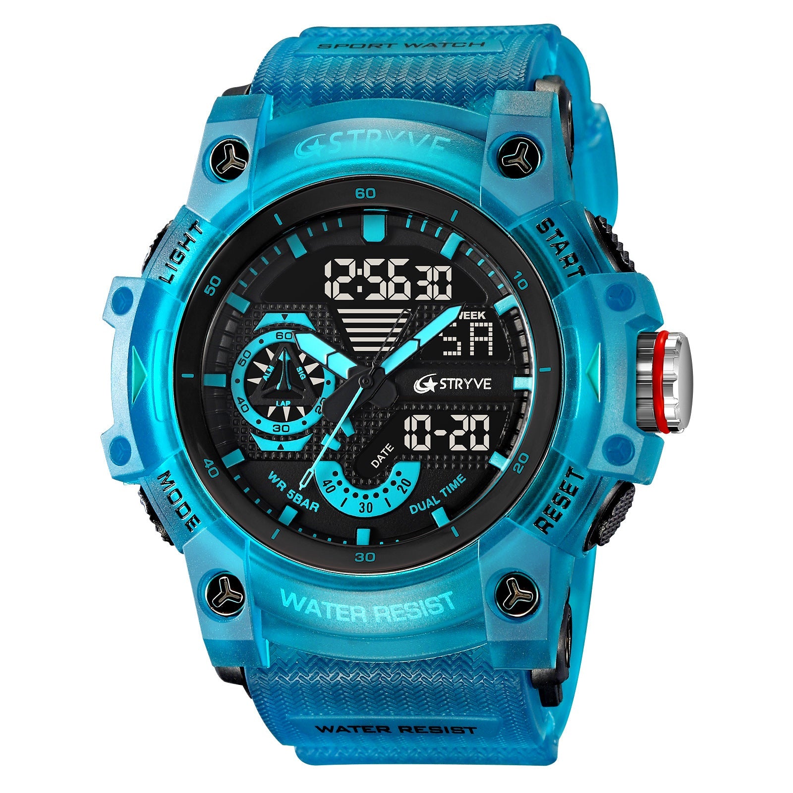 Stryve Men's Fashion Elements Waterproof Sports Watch Dual Display Luminous Electronic Multifunctional Student Watch S8029