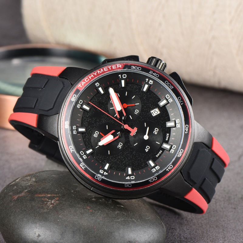 New AliExpress WIS foreign trade men's 6-hand silicone strap quartz watch TT chronograph from the source manufacturer