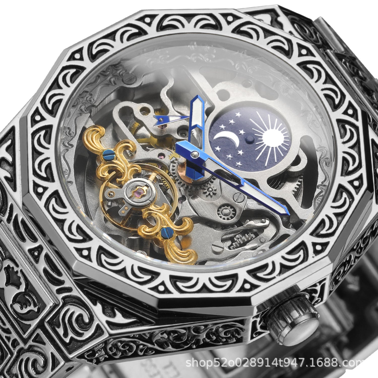 New Forsining Men's Automatic Mechanical Watch, Vintage Hollow Transparent Case, Men's Fashion Engraved Mechanical Watch