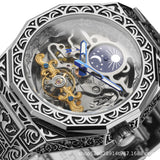 New Forsining Men's Automatic Mechanical Watch, Vintage Hollow Transparent Case, Men's Fashion Engraved Mechanical Watch