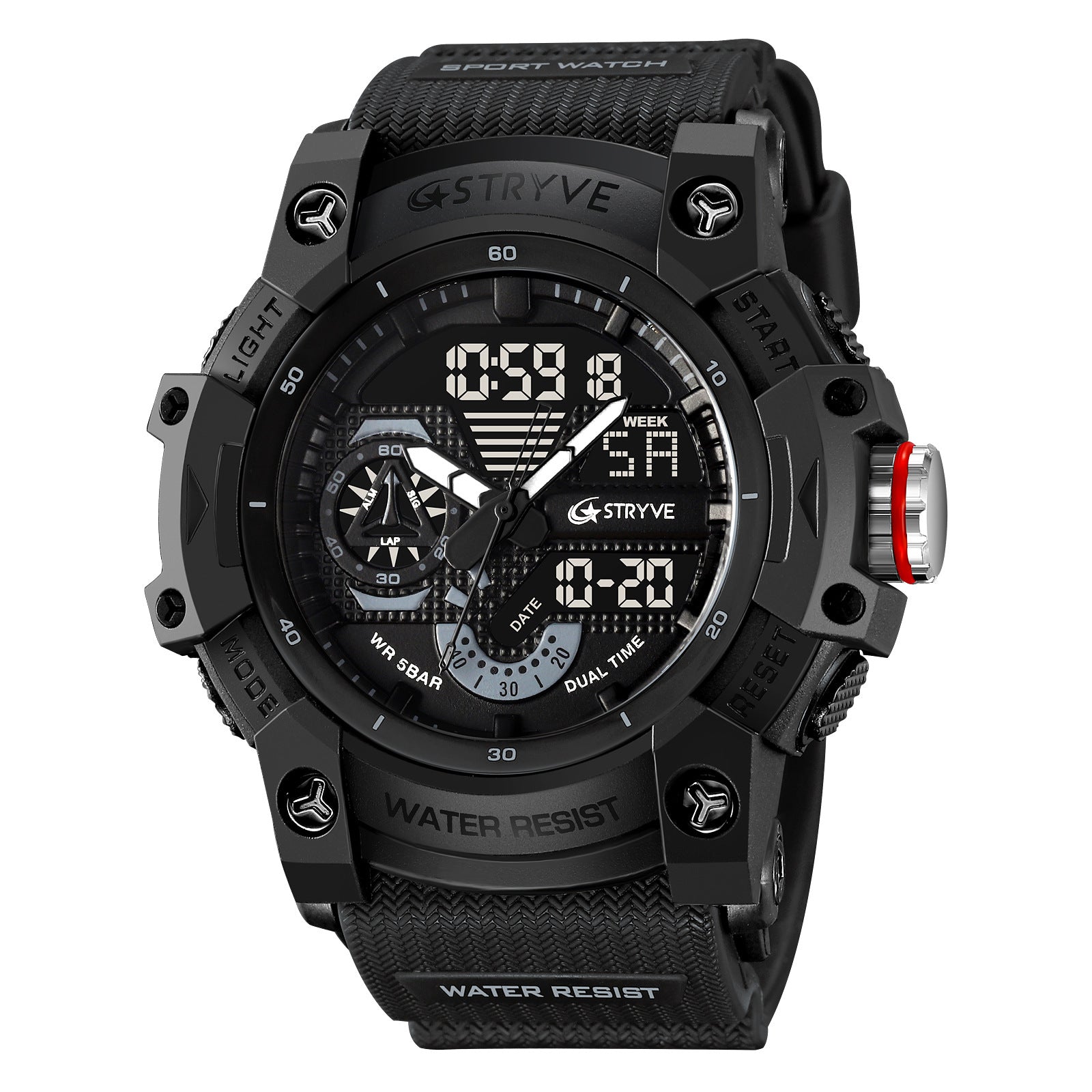 Stryve Men's Fashion Elements Waterproof Sports Watch Dual Display Luminous Electronic Multifunctional Student Watch S8029