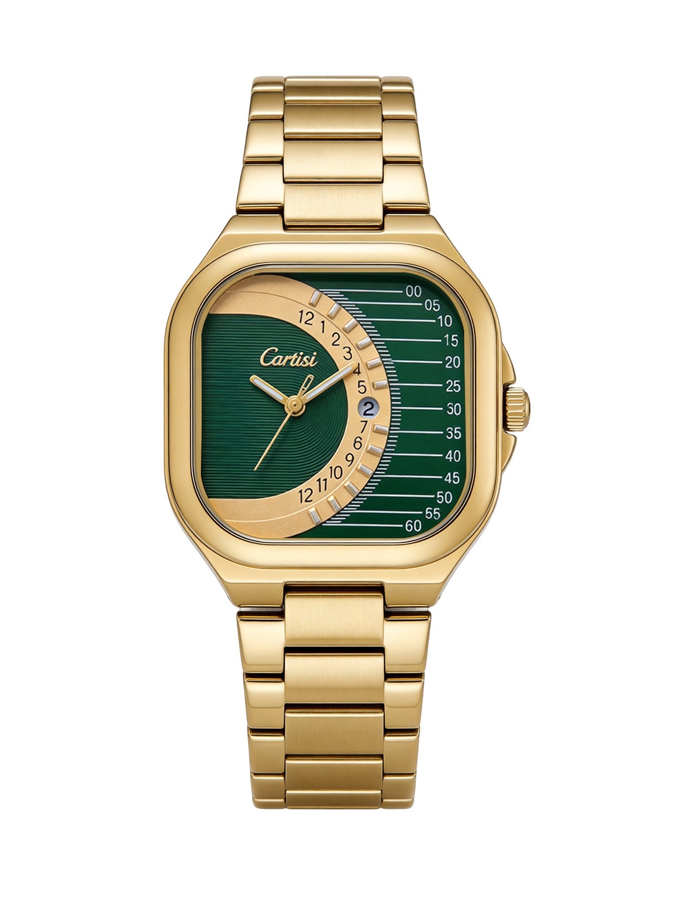 CARTISI Square Metal Strap Quartz Watch for Men, Fashionable Retro Trendy Wristwatch with Simple Design