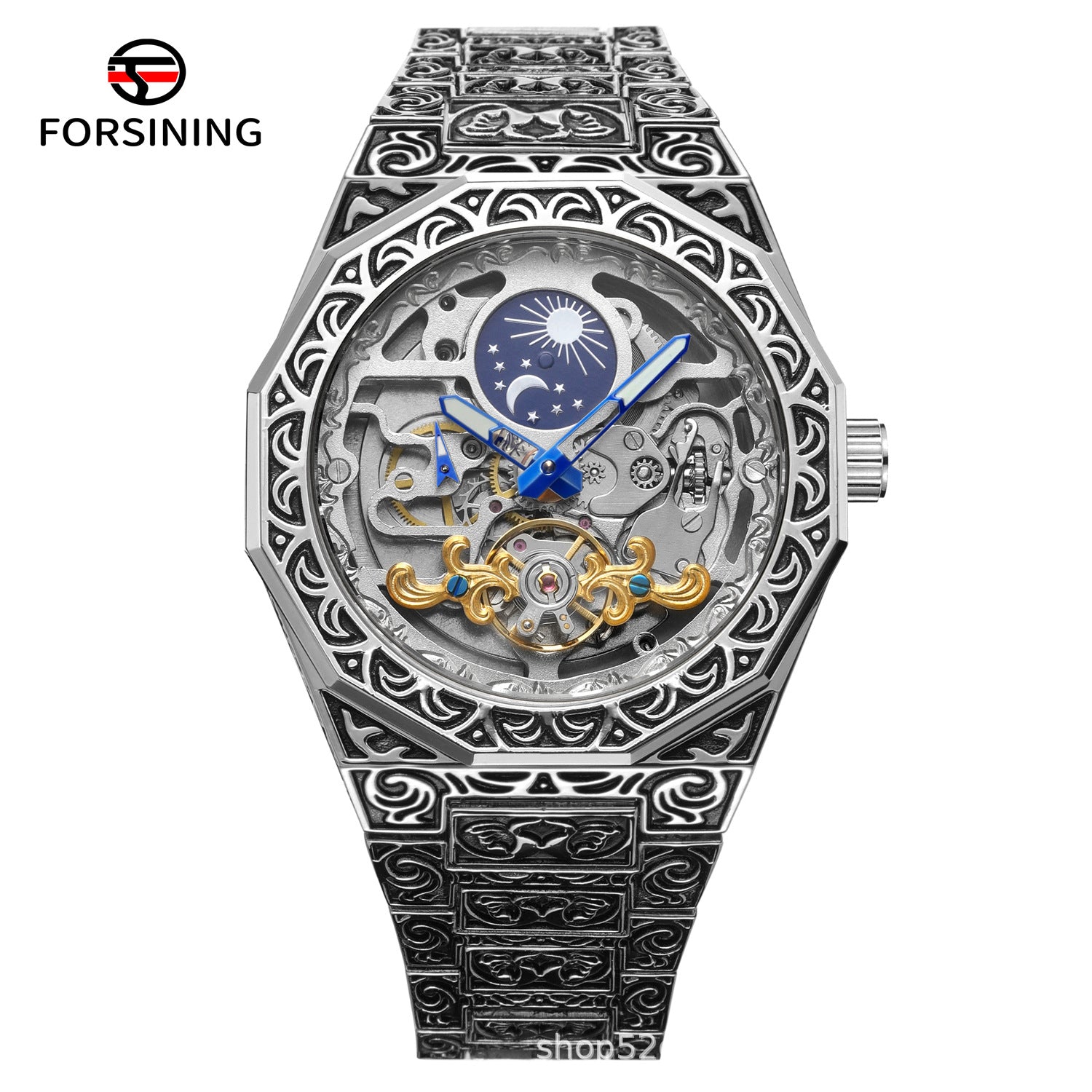 New Forsining Men's Automatic Mechanical Watch, Vintage Hollow Transparent Case, Men's Fashion Engraved Mechanical Watch