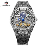 New Forsining Men's Automatic Mechanical Watch, Vintage Hollow Transparent Case, Men's Fashion Engraved Mechanical Watch