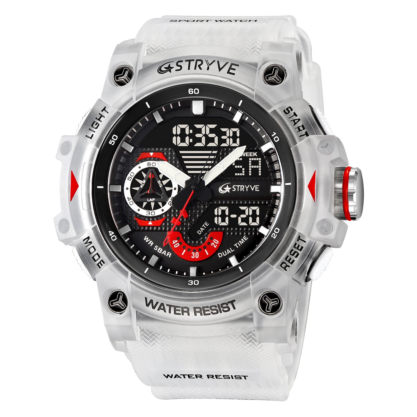 Stryve Men's Fashion Elements Waterproof Sports Watch Dual Display Luminous Electronic Multifunctional Student Watch S8029