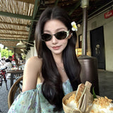 2026 New Style Cat-Eye Sunglasses for Women, Green Small Frame, Round Face Slimming, Sun Protection, Uv Protection, Trendy Sunglasses