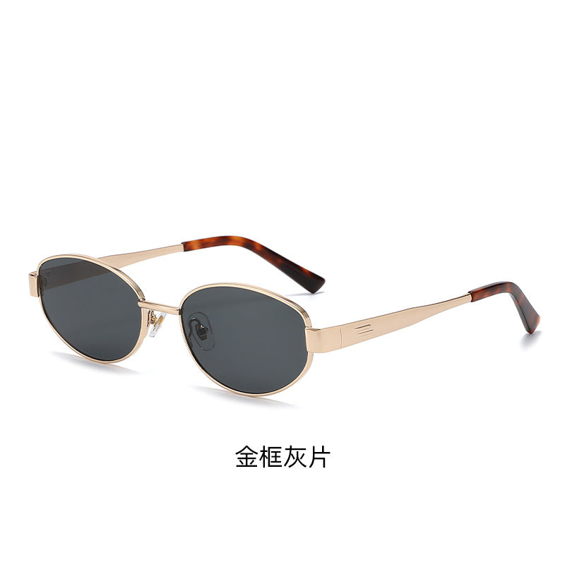 2026 New Model Qianjin Mirror Sunglasses with the Same Metal Oval Frame as Zhou Ye, Vintage Style Sunglasses for Women, Old Money Style Sunglasses