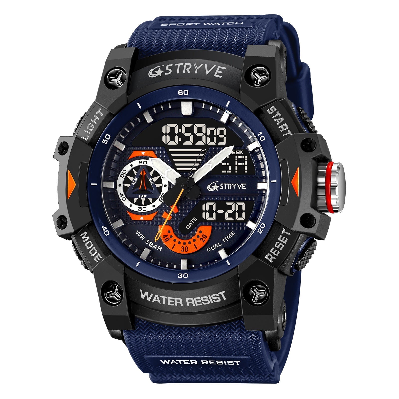 Stryve Men's Fashion Elements Waterproof Sports Watch Dual Display Luminous Electronic Multifunctional Student Watch S8029