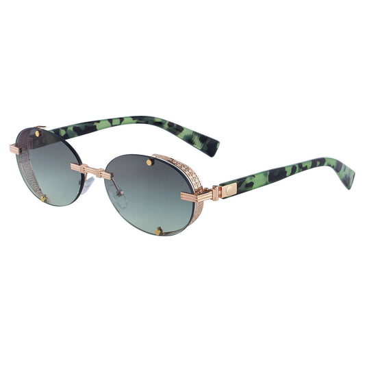 2025 New Oval Frameless Sunglasses European and American Retro Punk Sunglasses Stage Performance Fashion Street Beat Glasses