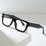Black-Framed Glasses for Men, Ultra-Light, Large Square Frame, Suitable for Prescription Lenses, for Large Faces, Matte Plain Glasses Frame, Trendy for Women