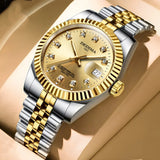 Fashion Couple Steel Band Watch Explosive Waterproof High-end Gold Watch Brand Men's Women's Student Calendar Room Gold Watch