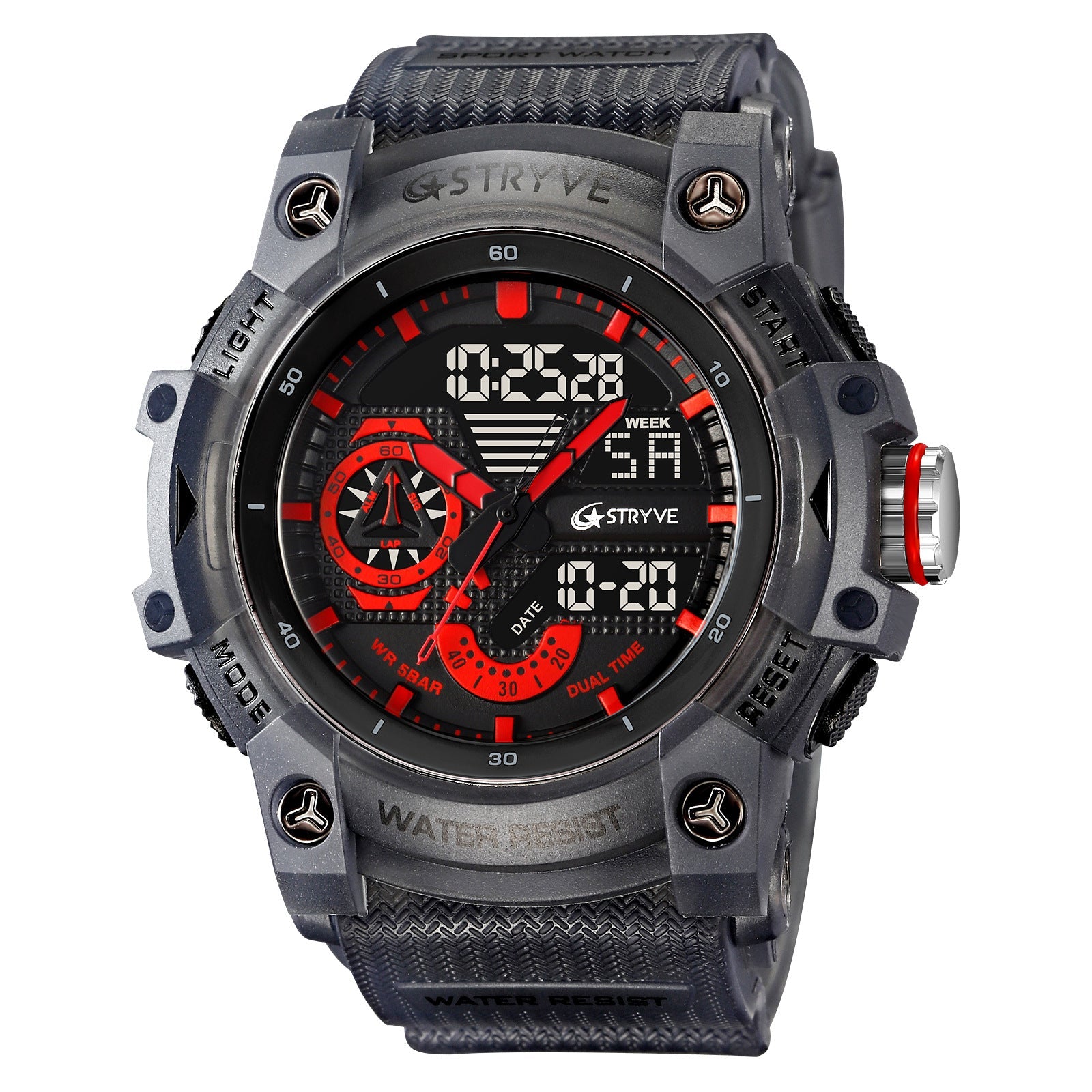 Stryve Men's Fashion Elements Waterproof Sports Watch Dual Display Luminous Electronic Multifunctional Student Watch S8029