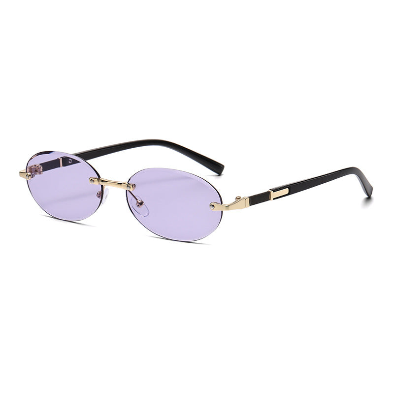 1584 New European and American Trendy Cut Edge Distinctive Oval Frame Sunglasses 2024 New Arrival Frameless Hot Girls Hip Hop Sunglasses