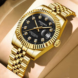 Fashion Couple Steel Band Watch Explosive Waterproof High-end Gold Watch Brand Men's Women's Student Calendar Room Gold Watch