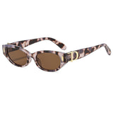 New Cross-Border French Retro Style Narrow-Frame Cat-Eye Sunglasses with Metal Letter Decoration and Rivet Details, Niche Design Sunglasses