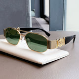 Daparo Cross-Border Style Metal Double-Bridge Sunglasses with European and American Trendy Head-Shaped Decorative Temple Pieces, Small Square Frame Men's Sunglasses