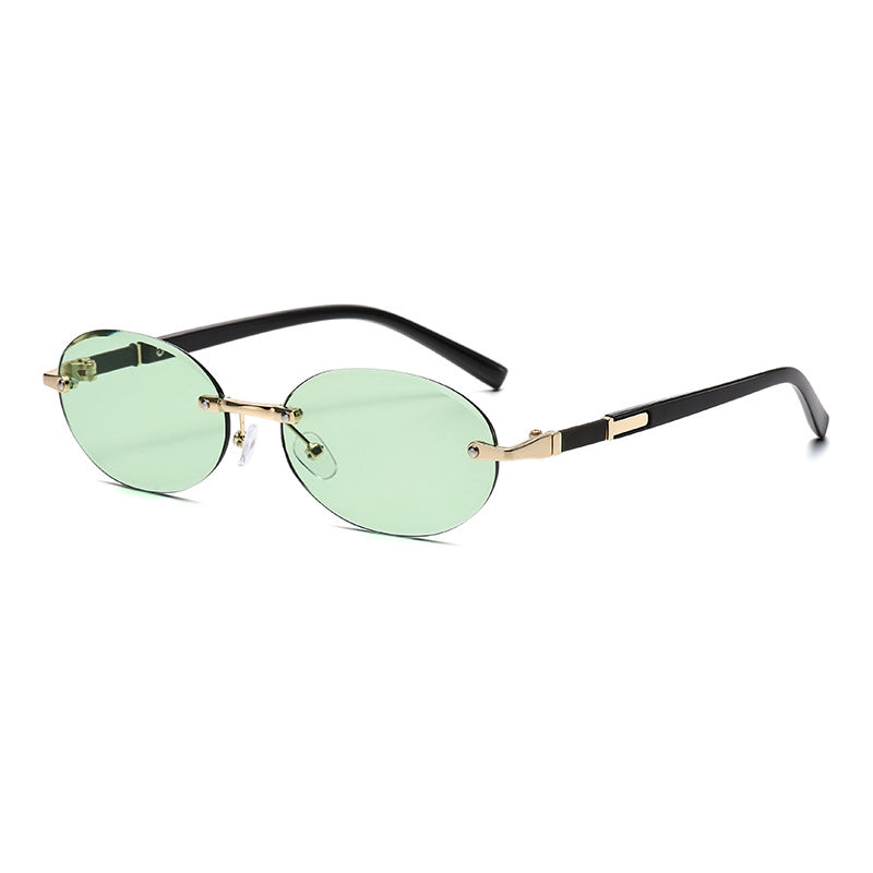 1584 New European and American Trendy Cut Edge Distinctive Oval Frame Sunglasses 2024 New Arrival Frameless Hot Girls Hip Hop Sunglasses