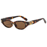 New Cross-Border French Retro Style Narrow-Frame Cat-Eye Sunglasses with Metal Letter Decoration and Rivet Details, Niche Design Sunglasses