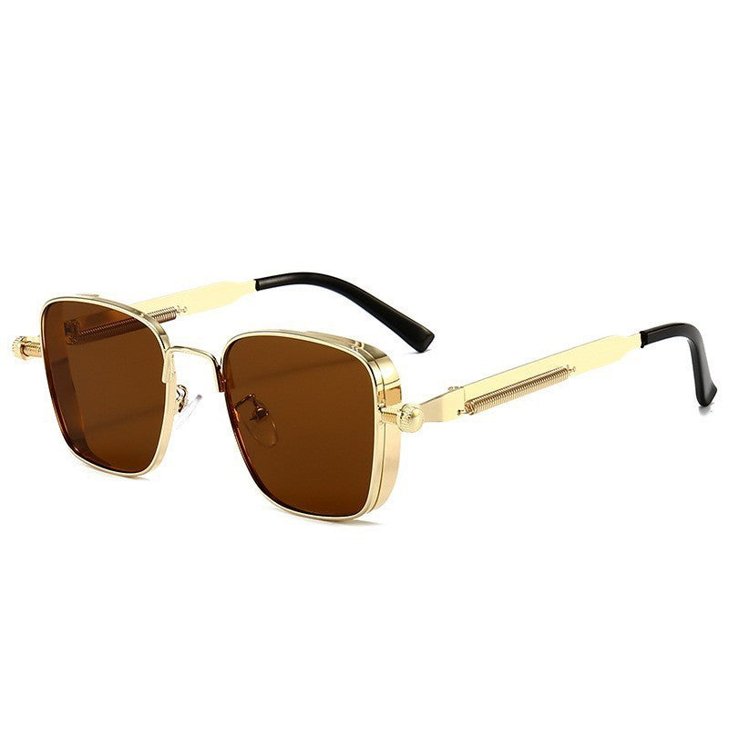 2026 Manufacturer's New European and American Fashion Square Frame Retro Steampunk Metal Sunglasses Anti-Uv Men's Sunglasses