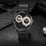 Sanda Men’s Dual Time Zone Quartz Watch – Large Dial Business Wristwatch with Mesh Strap & Fashion Design