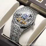 New Forsining Men's Automatic Mechanical Watch, Vintage Hollow Transparent Case, Men's Fashion Engraved Mechanical Watch